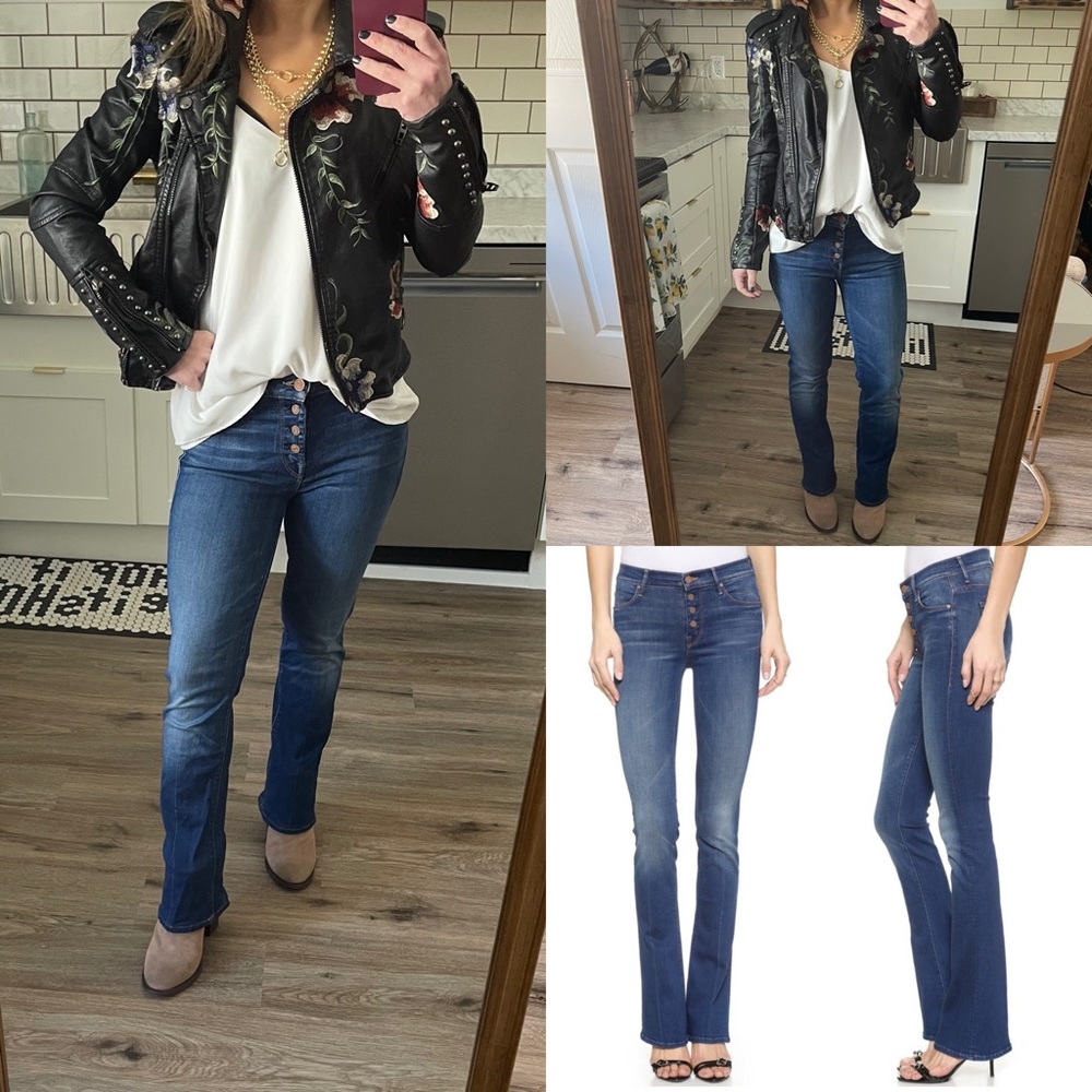 COPY - MOTHER Pixie Runaway Flare Leg Button front jean mid wash